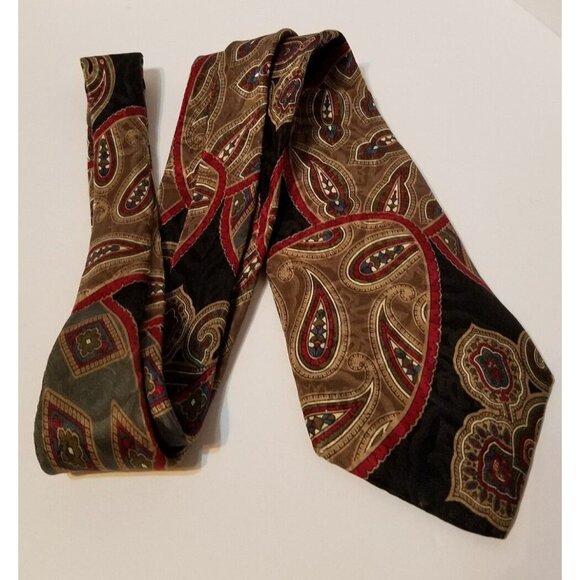 Zylos George Machado Gray Black Tan Red Paisley Mens Necktie Tie 100% Silk 61" - Picture 4 of 4